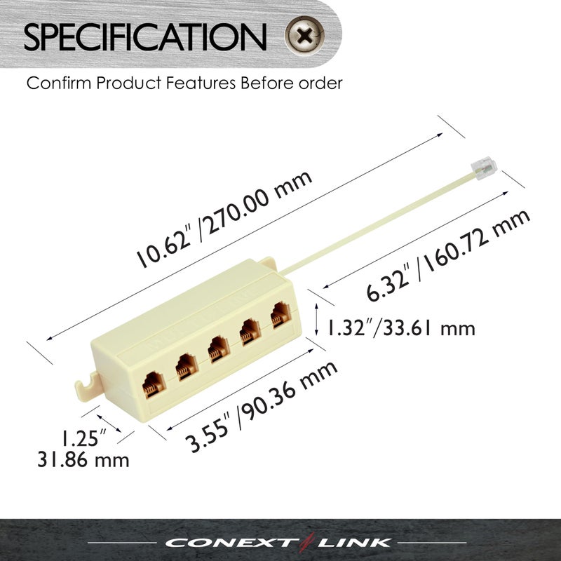Conext Link 6P4C RJ11 Telephone Phone Line Modular Jack Splitter Male Female Coupler Adapter (bei'ge) ï¼ˆ33300ï¼‰ - Image 3